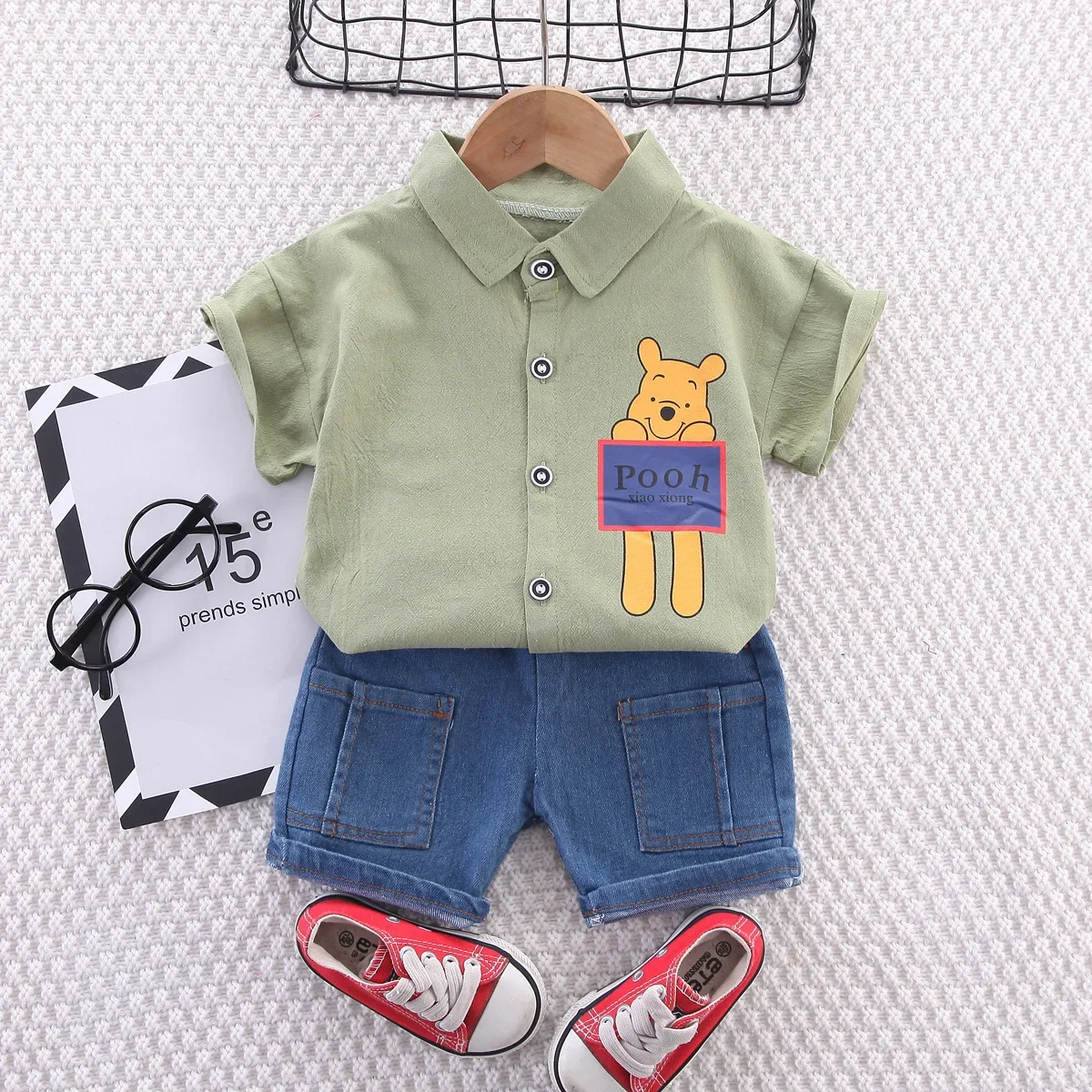 Boys Girls Summer Autumn Set Baby Cute Winnie the Pooh Clothes Cartoon Shirt and Shorts Two-Piece Children\'s Casual Clothing Set