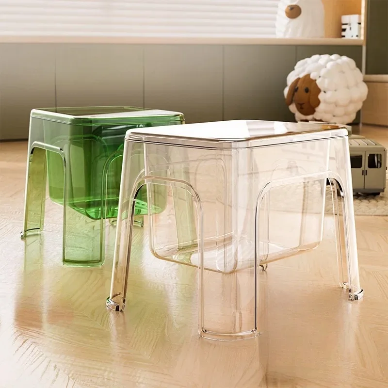 Stool Storage Box Plastic Doll Toy Container Sundries Book Storage Case Transparent Office Bathroom Chair Home Organization