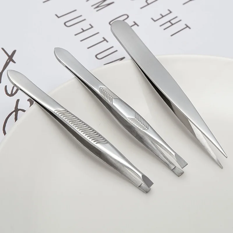 Eyebrow Tweezer Stainless Steel Beauty Clip Slant Tip Flat Tip Eyebrow Tweezer Clip for Eyebrow Trimming Face Hair Removal Tools