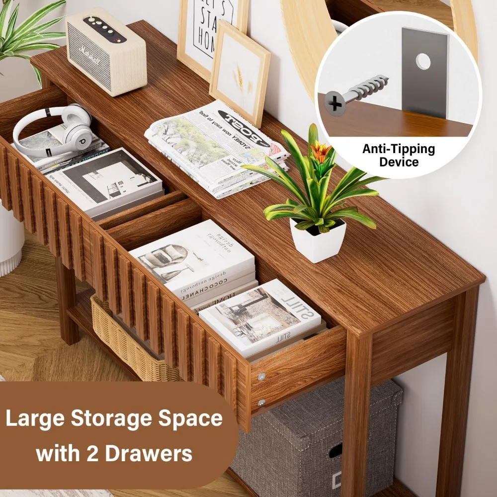 طاولة وحدة تحكم للمدخل الحديثة في منتصف القرن مع درجين ورف، طاولة أريكة 47.2 لغرفة المعيشة، حل تخزين أنيق #4