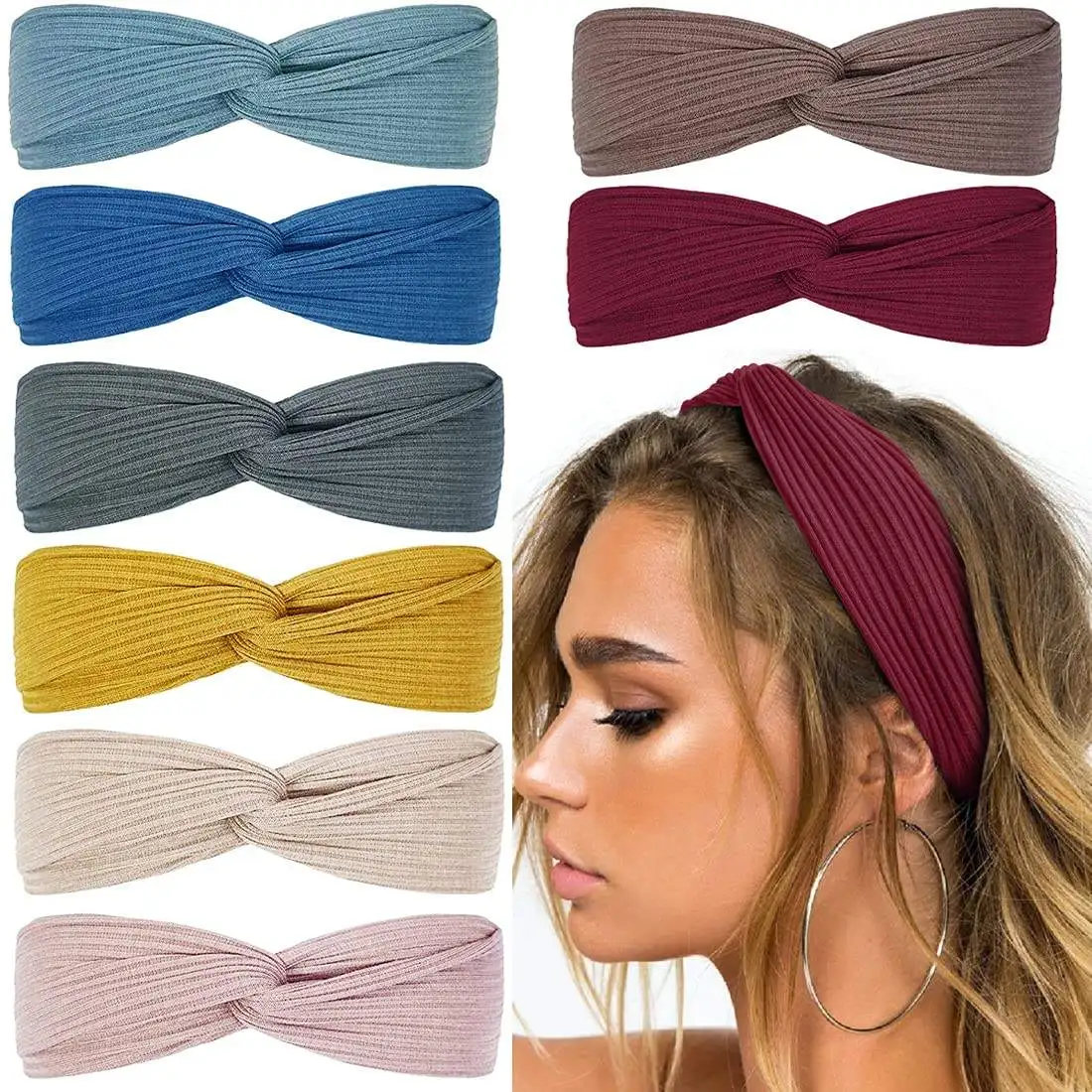 Women Headband Cross Top Knot Elastic Hair Bands Soft Solid Color Girls Hairband Hair Accessories Twisted Knotted Headwrap