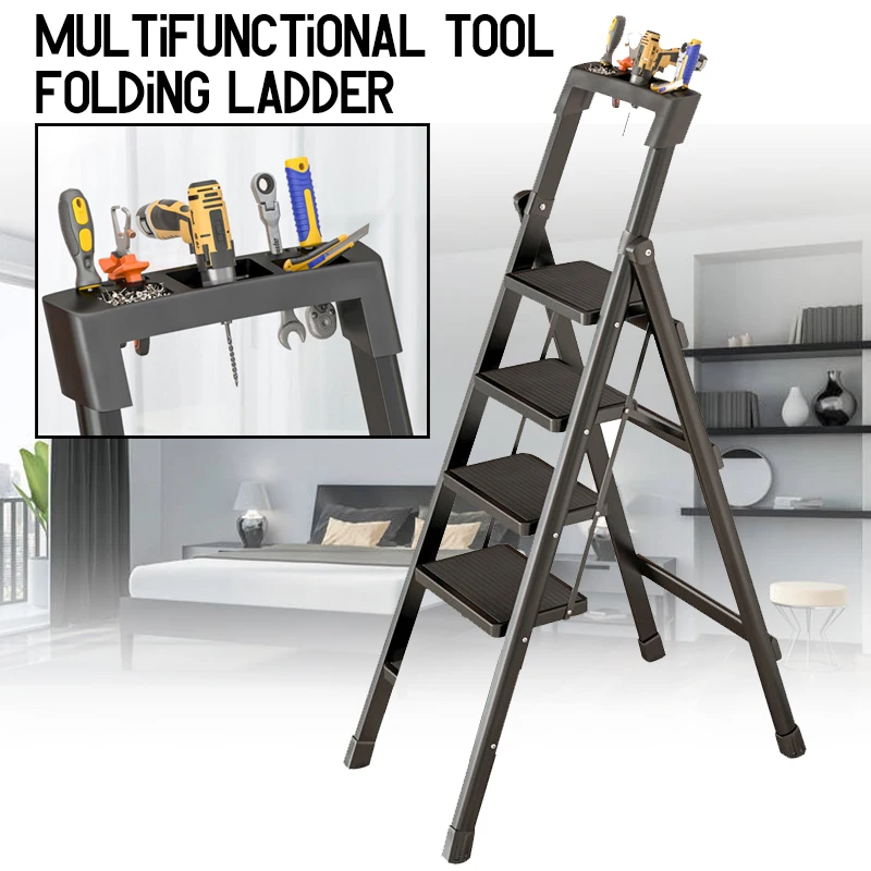 

3/4 Steps Ladder Folding Carbon Steel Ladder Chair Stable Multifunctional A-ladder Protable Household Stairs Ladders For Home