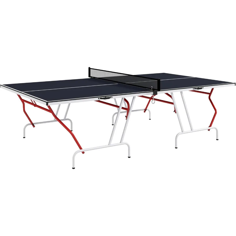 

Full Size Ping Pong Table, Folds into Quarters, Portable Table Tennis Table with Net, Paddles, Balls, MDF, Charcoal Gray