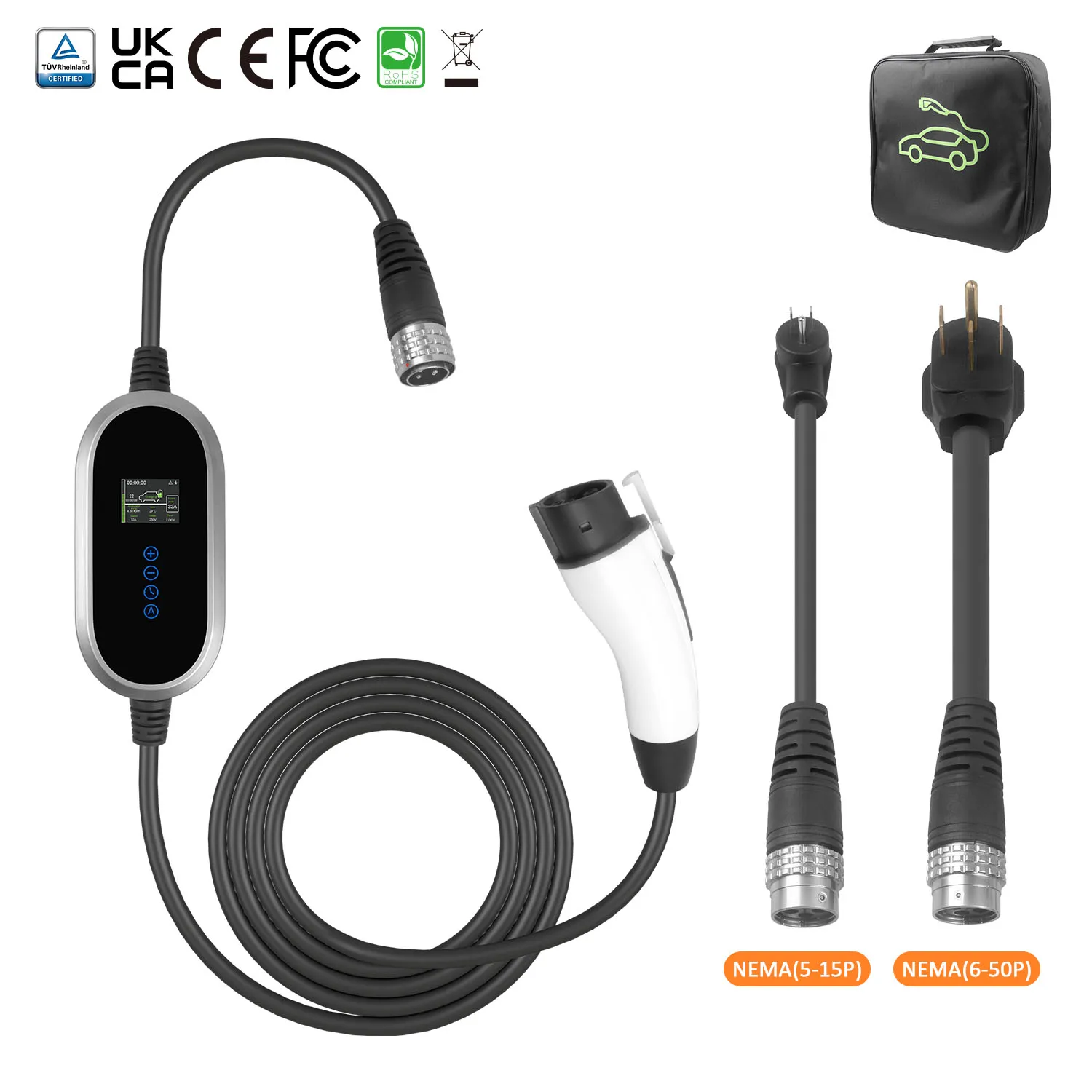 Intelligent Recognition Type 1 AC 15A 30A Portable EV Charger For Electric Vehicle