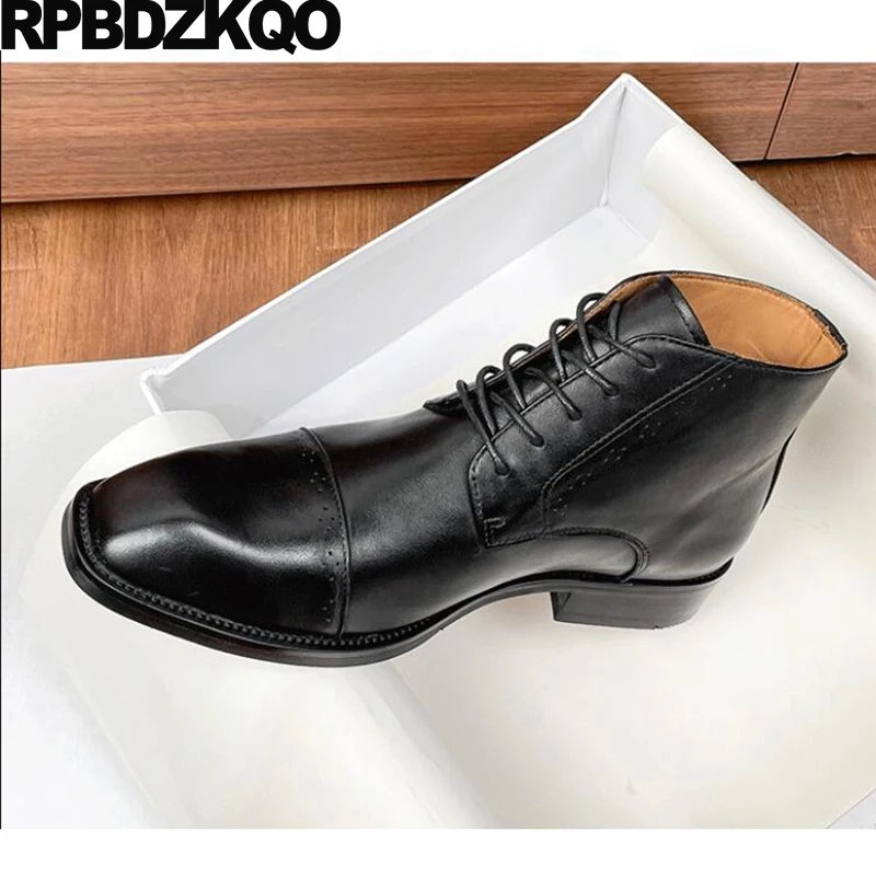 Boots Oxford Formal Brogue Chunky Booties Square Toe Full Grain Leather Business Dress Wedding Designer Shoes Men High Quality