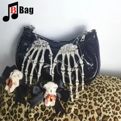 Womens Harajuku Shoulder Bags Goth Handbags Bags skull claw Y2K girl Halloween Cosplay punk tote skeleton Gothic underarm bag