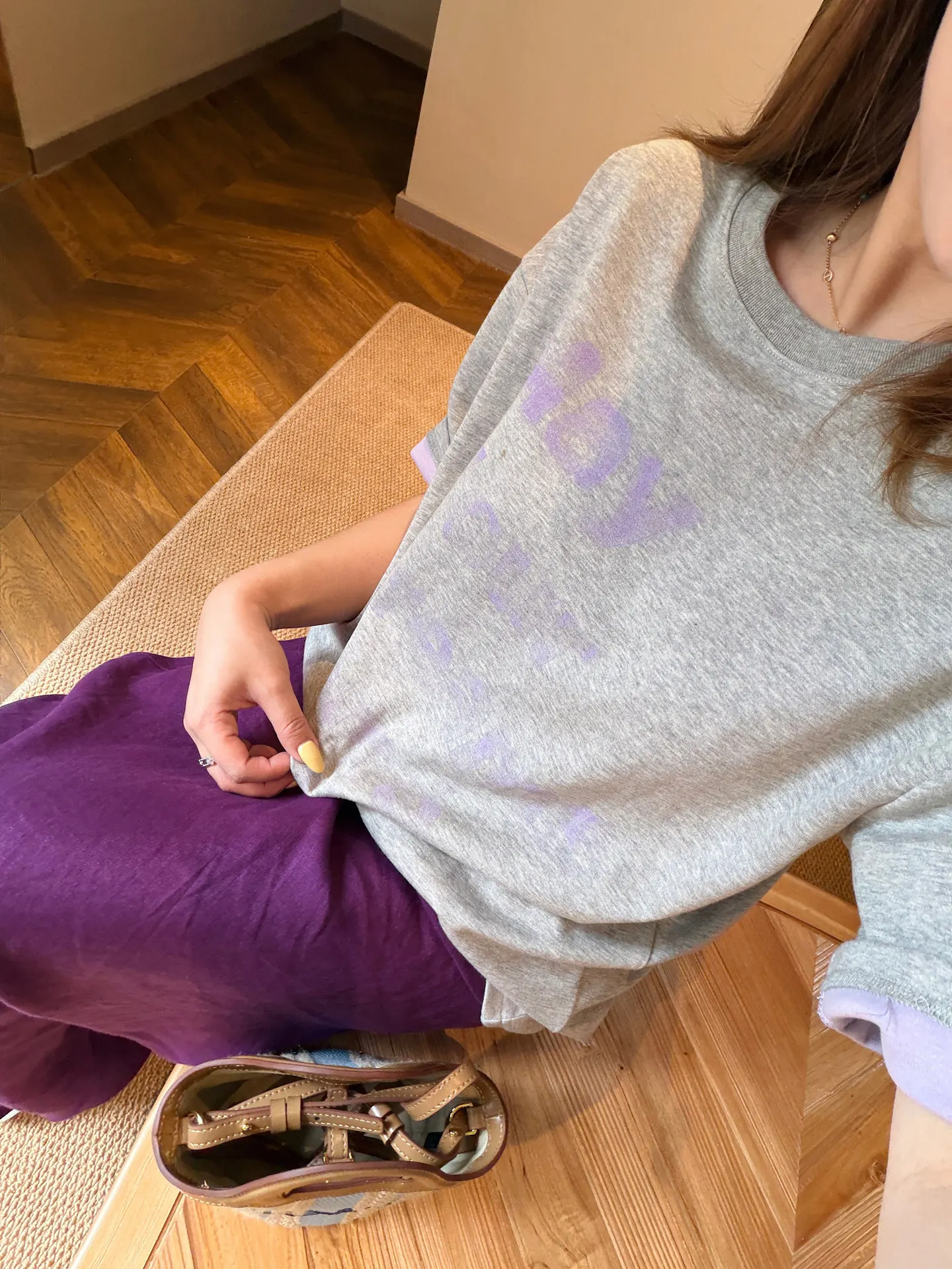 

Summer Loose Fit Pure Cotton Breathable Comfortable Slimming round Neck Short Sleeve T-Shirt Grey Purple Versatile Casual Top