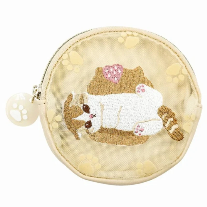 Mofusand Two-Dimensional Mini Coin Purse for Boys and Girls Earphone Storage Bag Creativity Embroidered Transparent Mesh Bag view 4