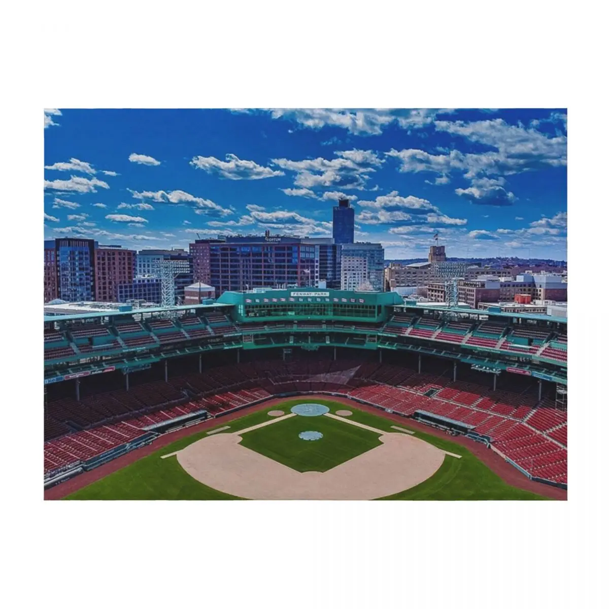 

Fenway, Boston baseball stadium, ball field, outfield view, Boston Skyline, beantown Throw Blanket Flannel Fabric Blankets
