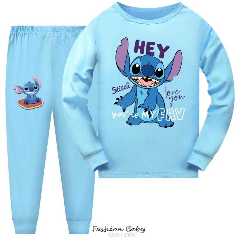 Girls Lilo And Stitch T-shirt Suit for Children Spring Autumn Cotton Tops+shorts Pants Sets Pajamas Home Wear Clothes Kids Gift