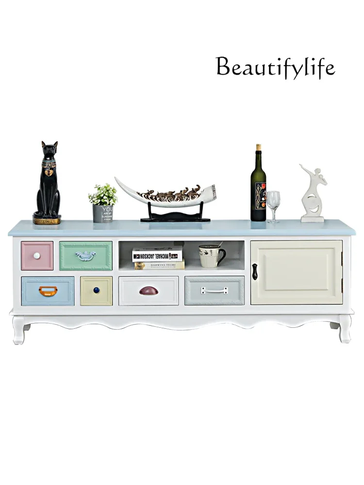 

American medieval solid wood TV cabinet small apartment living room audio-visual cabinet