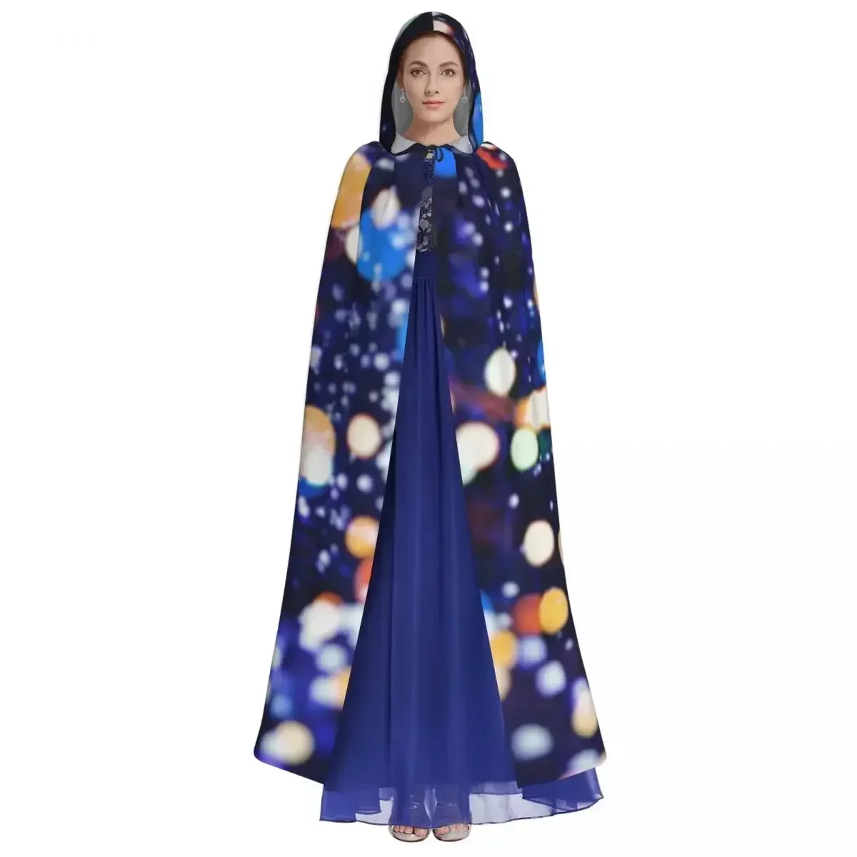 Adult Halloween Abstract Sparkles Circles Cloak Cape Hooded Medieval Costume Full Length Dress Coat