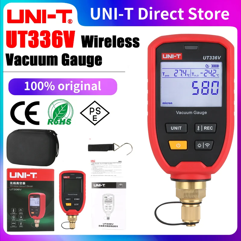 UNI-T Digital Vacuum Gauge UT336V 1-19000 Micron HVAC Refrigeration Vacuum Meter 8000 Data Storage Cooling Vacuum Gauge
