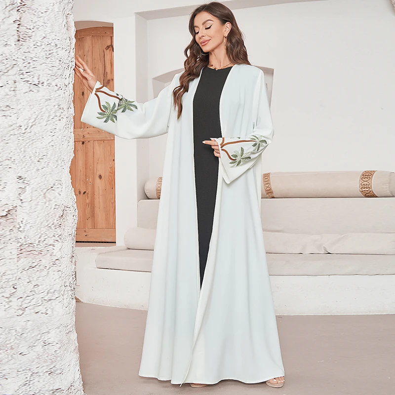 Arab Dubai Fashion Solid Hijab Women Jalabia Casual Embroidery Open Kimono Abaya Muslim Ramadan Turkish African Clothing Robes