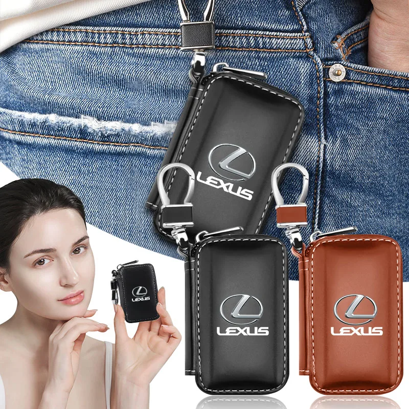 

Car Sticker 1Pcs Leather Emblem Car Key Case Keychain Zipper Key Case Bag For Lexus CT ES GS NX IS250 CT200h IS300h ES300h ERX40
