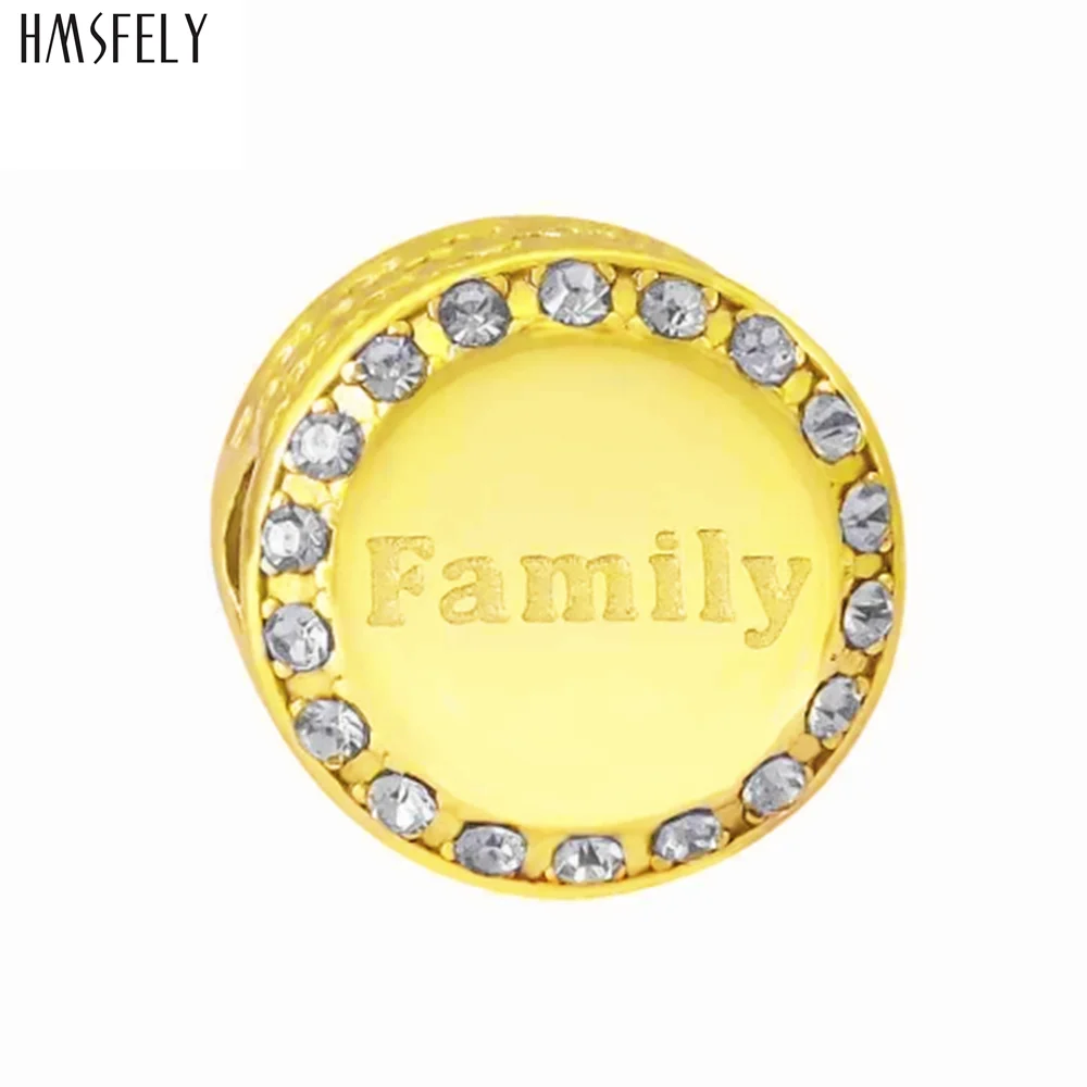 HMSFELY Family Pattern Round Beads For Charm Women Bracelet Jewelry Making Accessories Bead 316l Stainless Steel Beads
