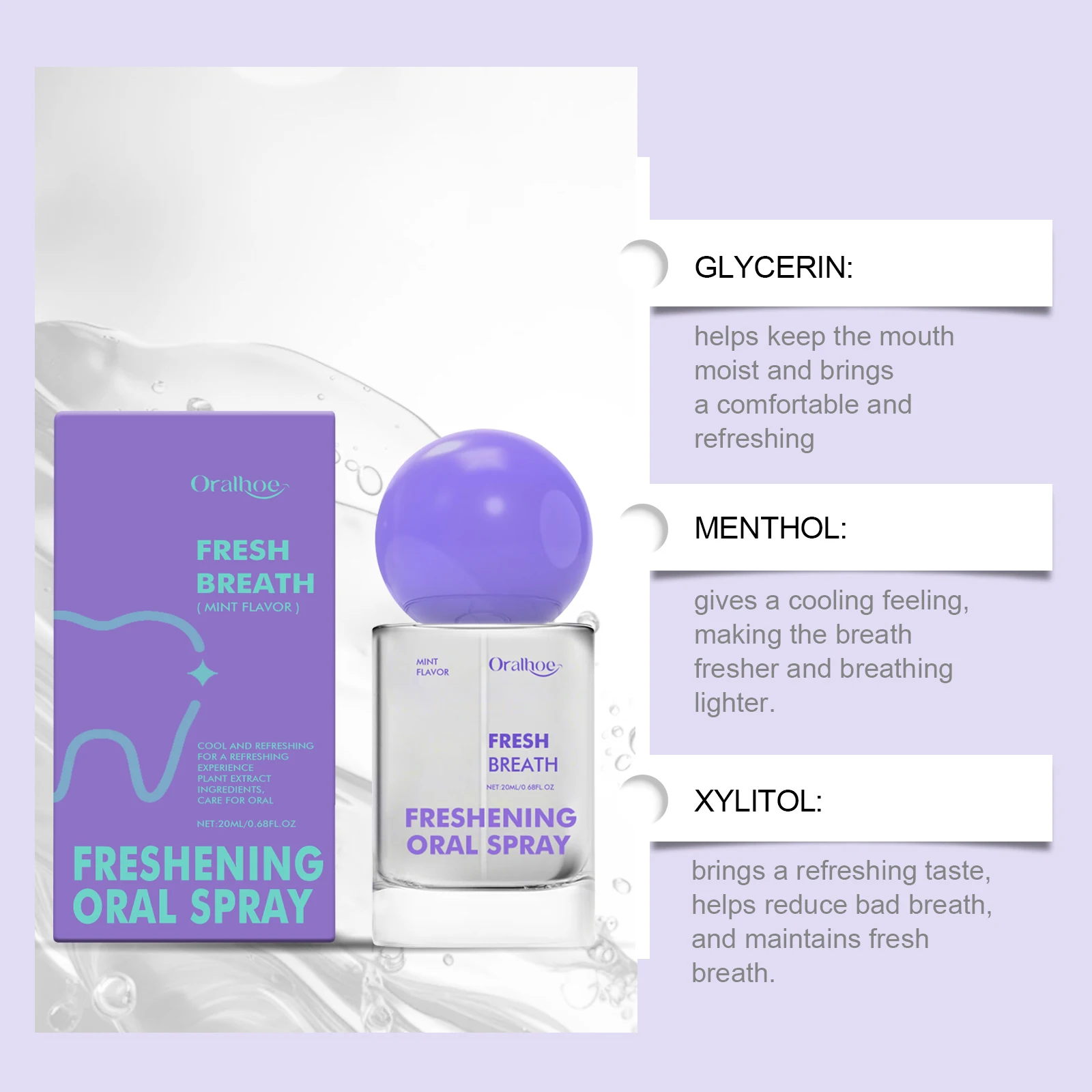 20ml Freshening Oral Spray Mint Flavor Long Lasting Fresh Breath Effectively Remove Bad Odor Gentle Oral Care Product For Adult