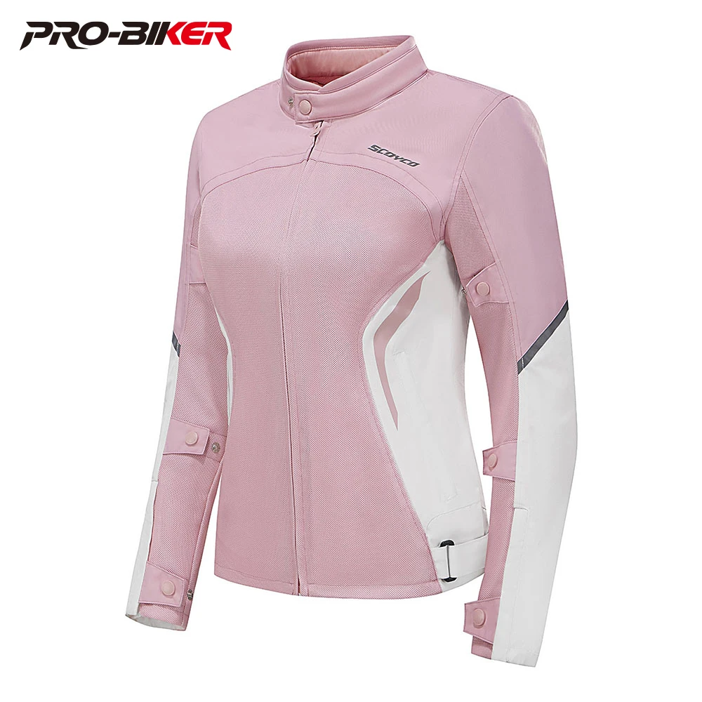 

Motorcycle Jacket Women Summer Breathable Motorbike Riding Armor Coat with 5pcs CE-Certified Protective Pads Reflective Jacket