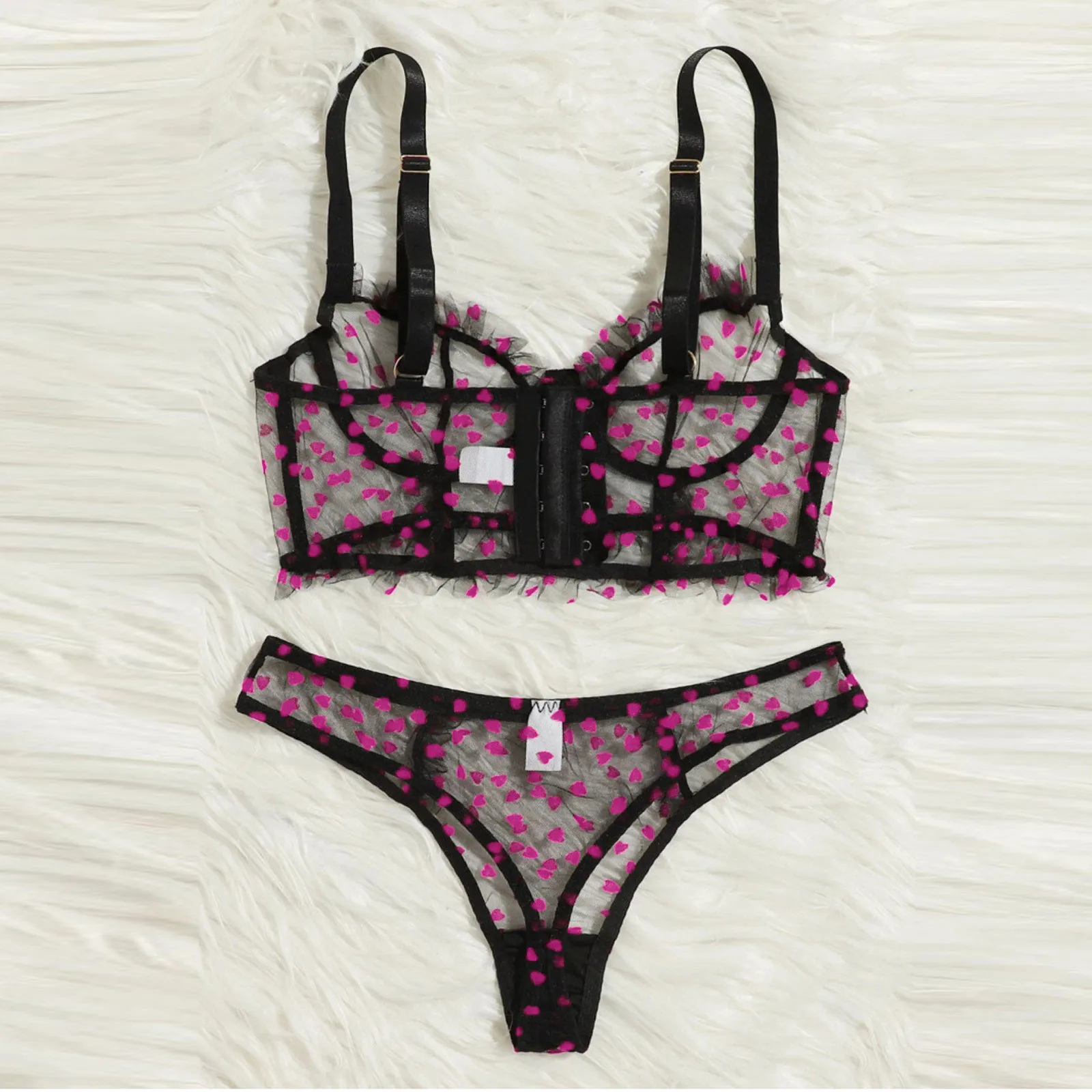Underwear Embroidery Bra Set Sexy Lingerie Sets Woman 2 Pieces Perspective Thin Lace Women'S Sexy Transparent Bra Push Up Set