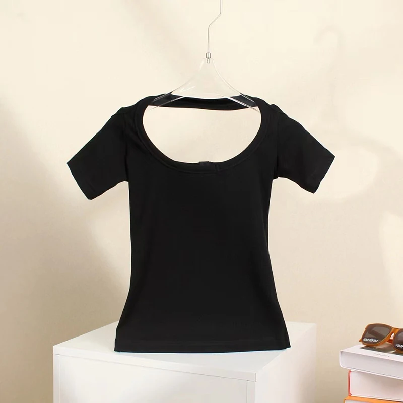 Slim Strapless Women\'s Body Shirt Tops, Fashion Hundred Hollow Out Bottom Shirt, High Quality Cotton, Y2K, 2024 Summer new