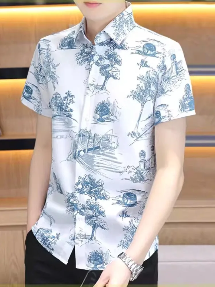 

New Chinese Sle Men's ort Sve irt Ice Silk Casual Thin Summer Faionable Casual irt Jaet Lightweight Breathable