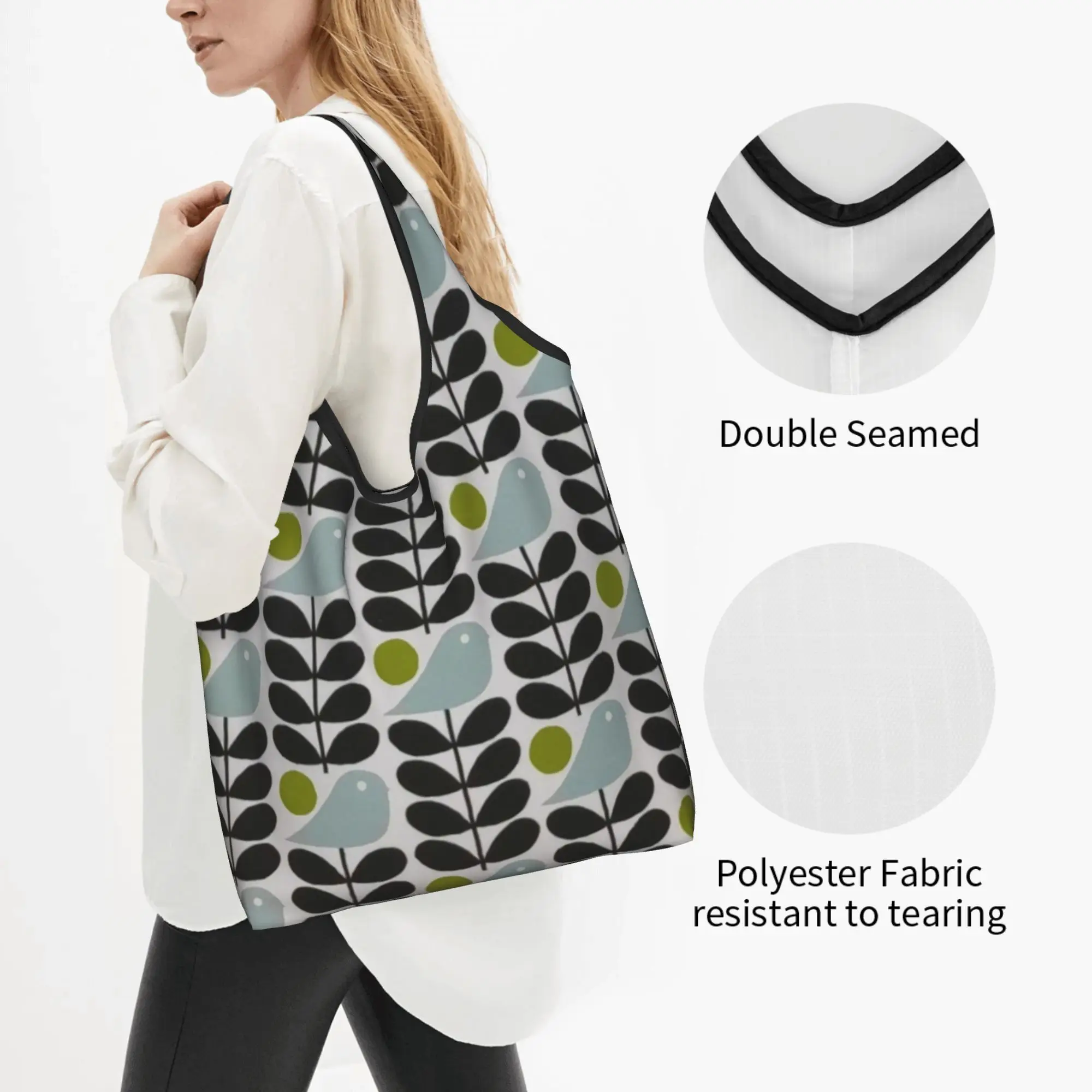 Kawaii Early Bird Granite Shopping Tote Bags Portable Orla Kiely Floral Groceries Shopper Shoulder Bag