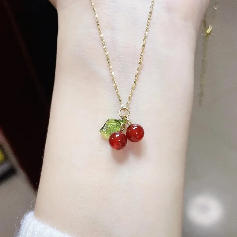 

Cherry Necklace Natural stone beads pendant chain necklace Women's fashion wedding jewelry birthday gift