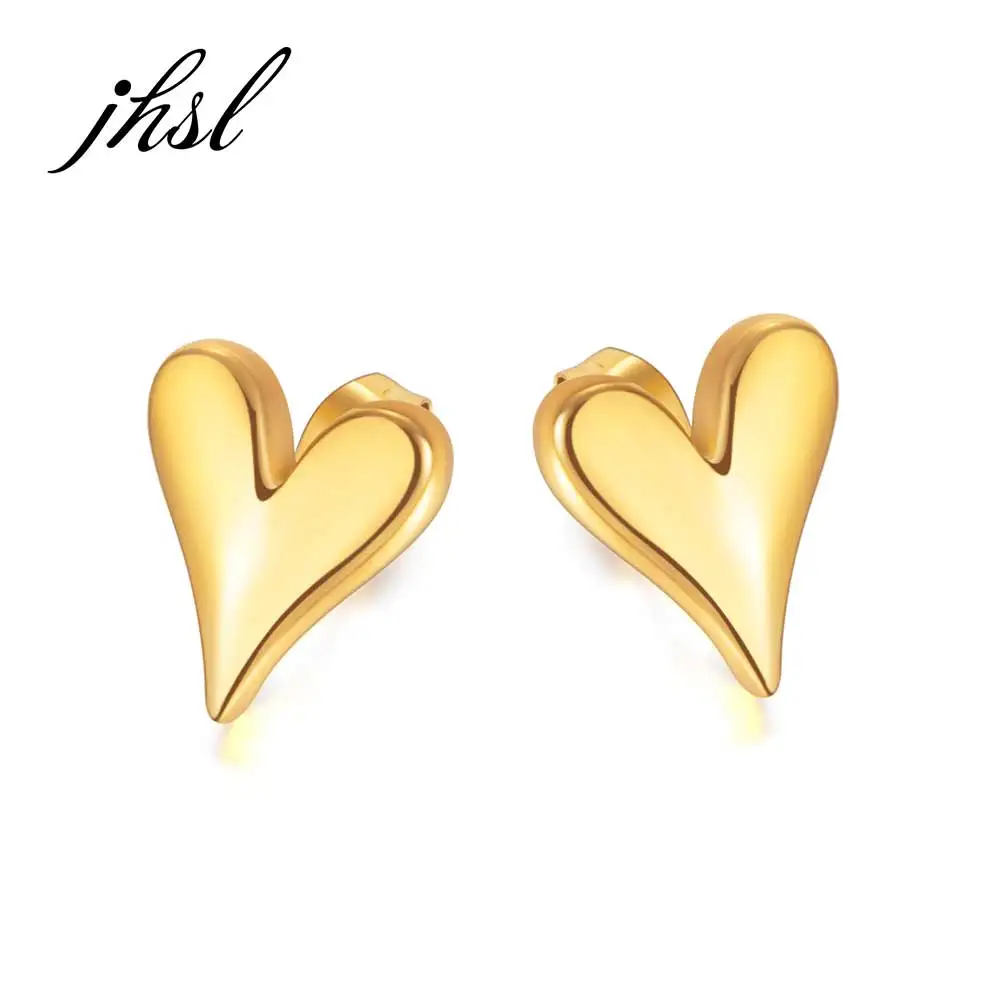 JHSL Brand Women Stud Earring Heart Simple Fashion Jewelry Silver Gold Color Cocktail Party Gift