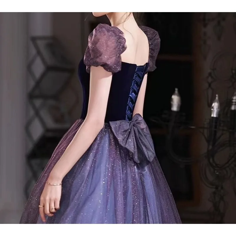 2025 novo verão feminino malha glitter luz vestido de noite luxo moda nicho anfitrião desempenho exame de arte em vestido super fada