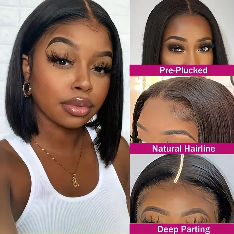 

Brazilian Short Bob Wig T Part Lace Wigs 180% Short Bob Wig Lace Front Human Hair Wigs Pre Plucked Natural Color Best Human Hair