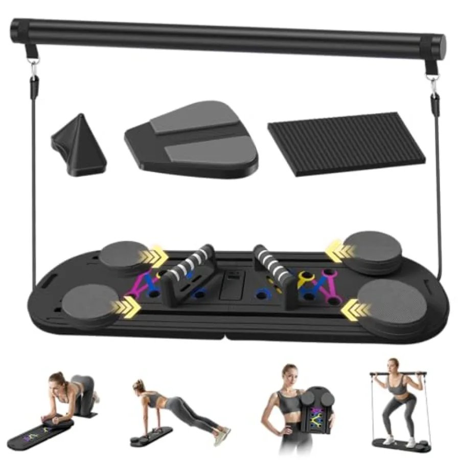 

Pilates Board for Home Workout 7-Function-in-1 Portable Core Strength Trainer Multi-Functional Reformer Kit with Adjustable Res