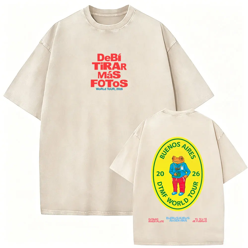 

Washed Vintage Rapper Bad Bunny T-shirt Debi Tirar Mas Fotos DTMF World Tour 2026 T-shirts Men Fashion Retro Hip Hop T Shirts