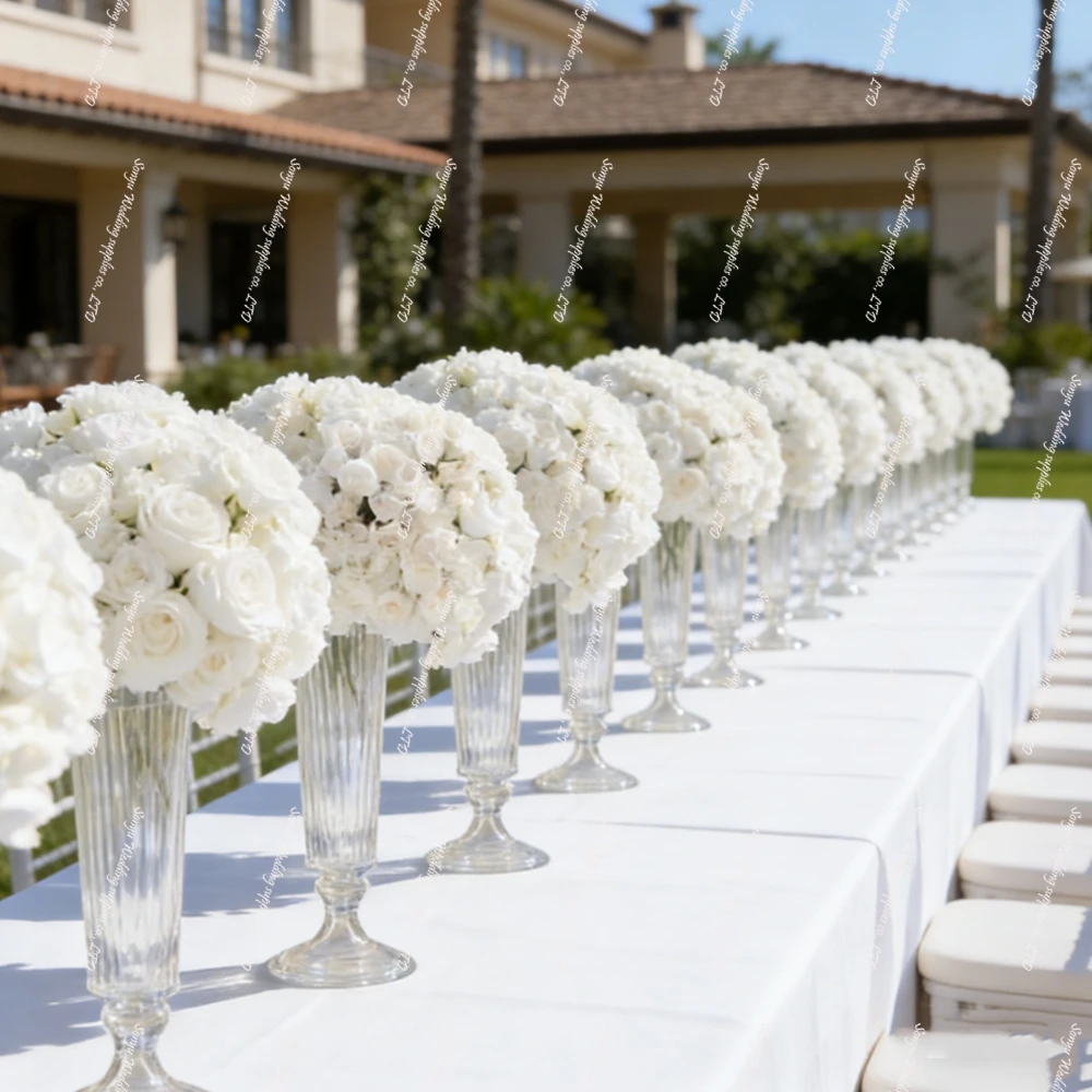 4-10pcs f30High Quality glass flower Base Roman Column crystal trumpet Column Road Guide Outdoor Wedding Decor Backdrop