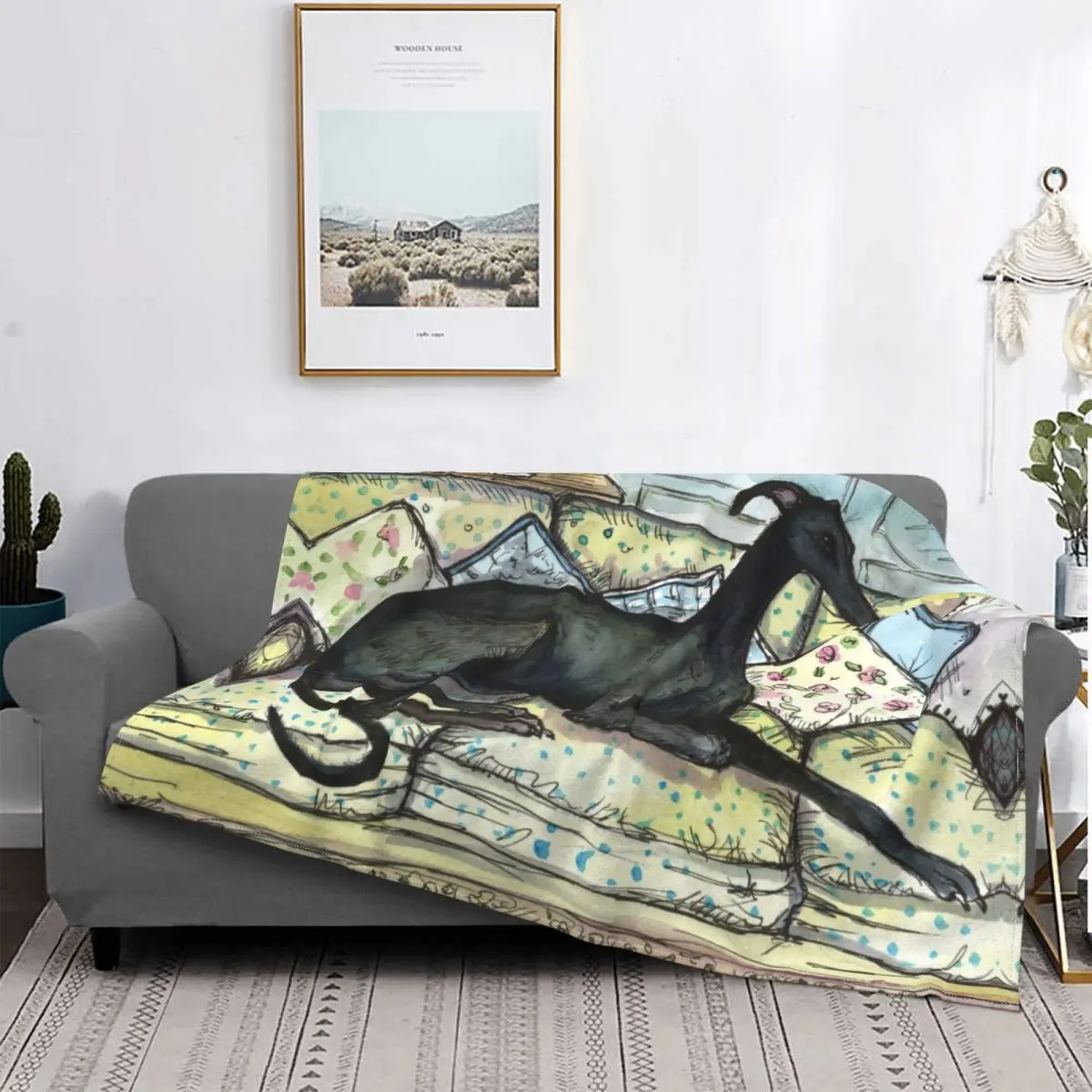 Cartoon Greyhound Sighthound Dog Blanket Soft Flannel Fleece Warm Whippet Puppy Throw Blankets for Travel Bed Couch Quilt