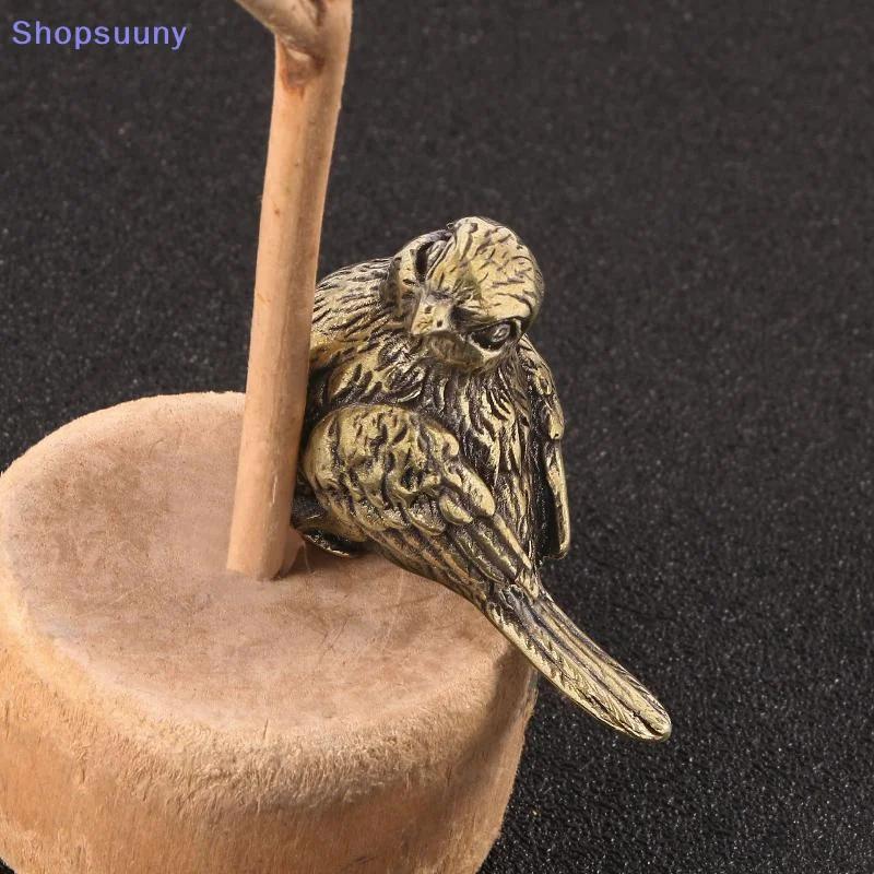 [SU]Metal Brass Tea Pet Sparrow Small Statue Table Ornament Retro Bird Animal Figurines Miniatures Craft Decoration Accessories