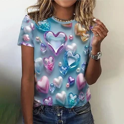 Camiseta con estampado 3d de amor para mujer, camisa holgada informal de cuello redondo, Tops de manga corta de gran tamaño, ropa de diseño de verano