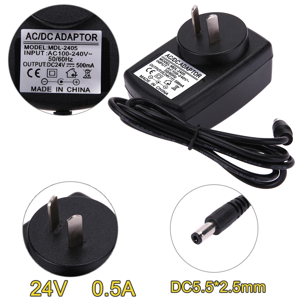 5PCS DC24V 0.5A Adapter AC 100V-240V to DC 24V Converter Power Supply Adapter Overload/Short Circuit Protection US/EU/UK Plug