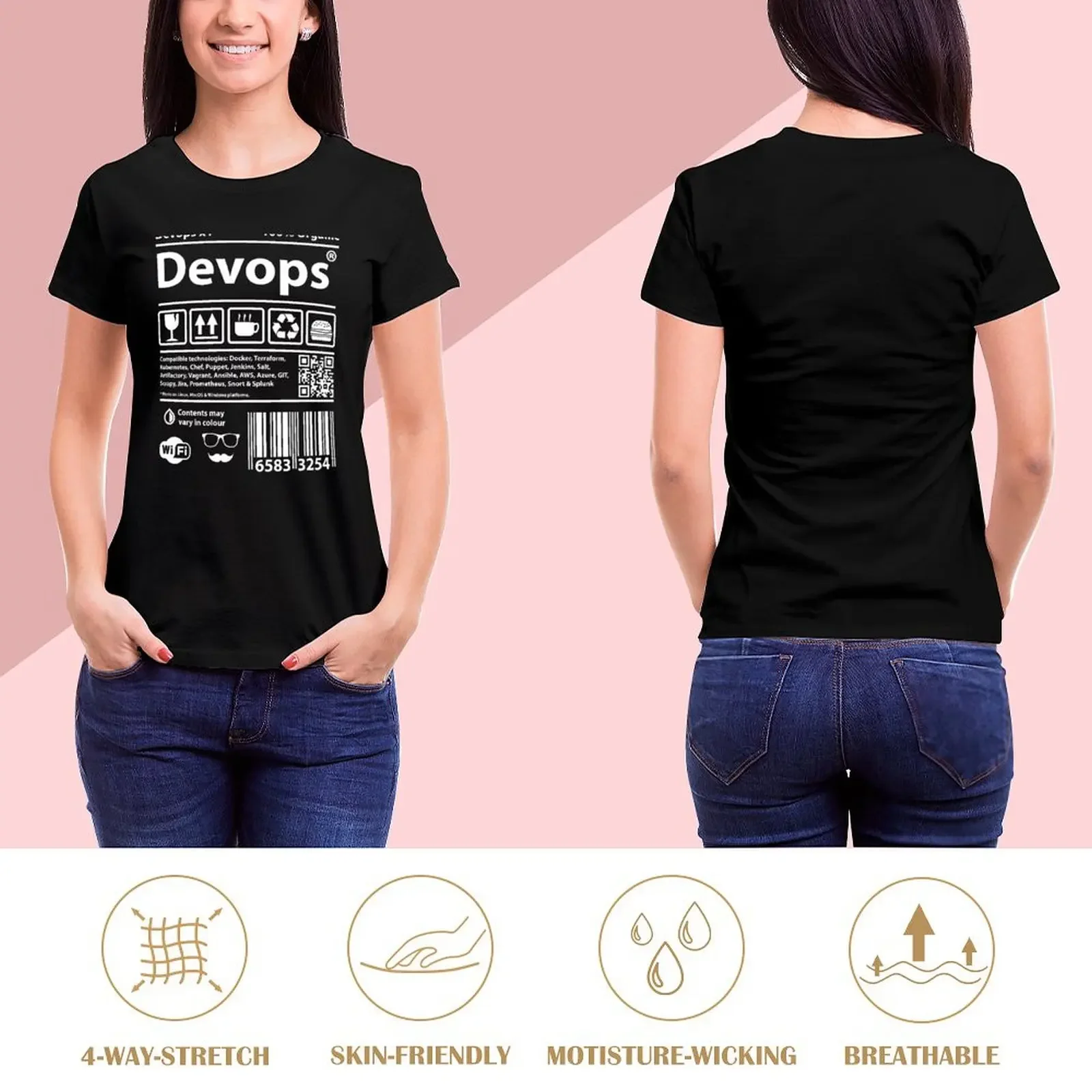 Devops Barcode T-Shirt animal prinfor funny customs design your own vintage clothes Women's cotton t-shirt