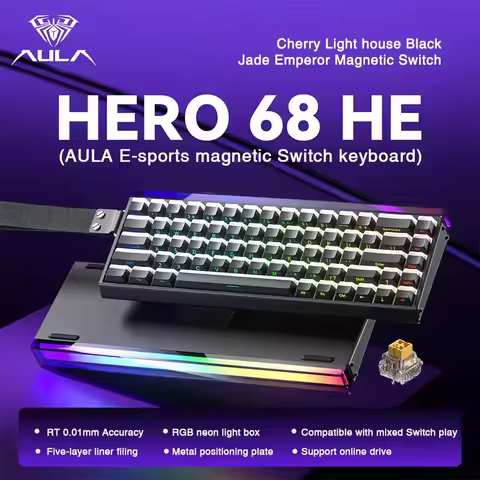 AULA HERO 68 HE E-sports Gaming Magnetic Switch Keyboard 60% Wired RGB Hot Swap 8K Return Rate Custom Mechanical Keyboard