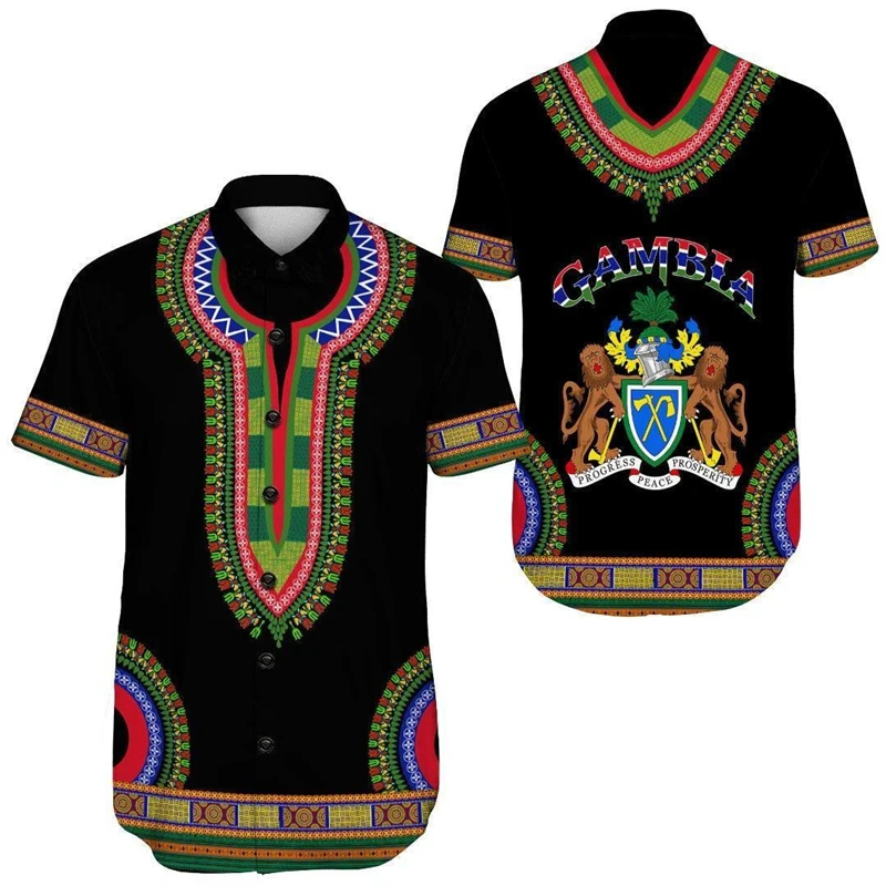 

Africa Gambia Map Flag 3D Print Shirts For Men Clothes National Emblem Beach Shirts Patriotic Coat Of Arms Blouses Male Tops