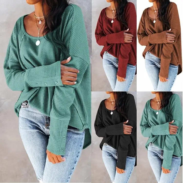 

Women's Patchwork Pullover Long Sve T-irt Loose Fit Polyester Color Casual Faion Winter Collection