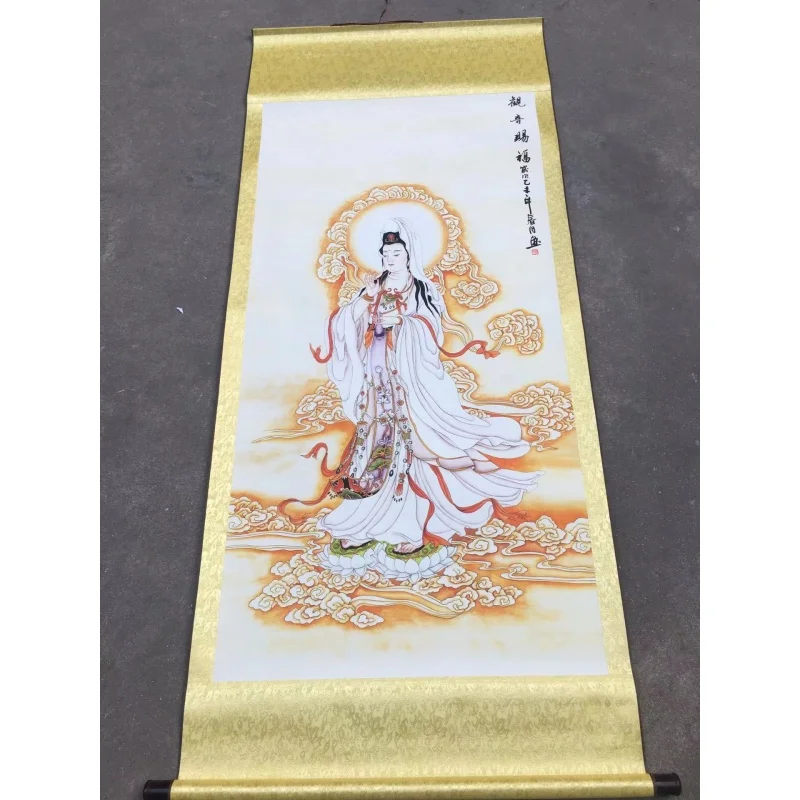 Wholesale Antique Xuan Paper Middle Hall Painting Meticulous Painting Office Hanging Picture Decorative Painting Guanyin Charact