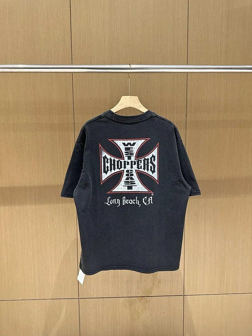 Top Quality Vintage West Coast Style Cross Logo Printed Women Men Washed T shirts Retro Hiphop Oversized Men Casual Top
