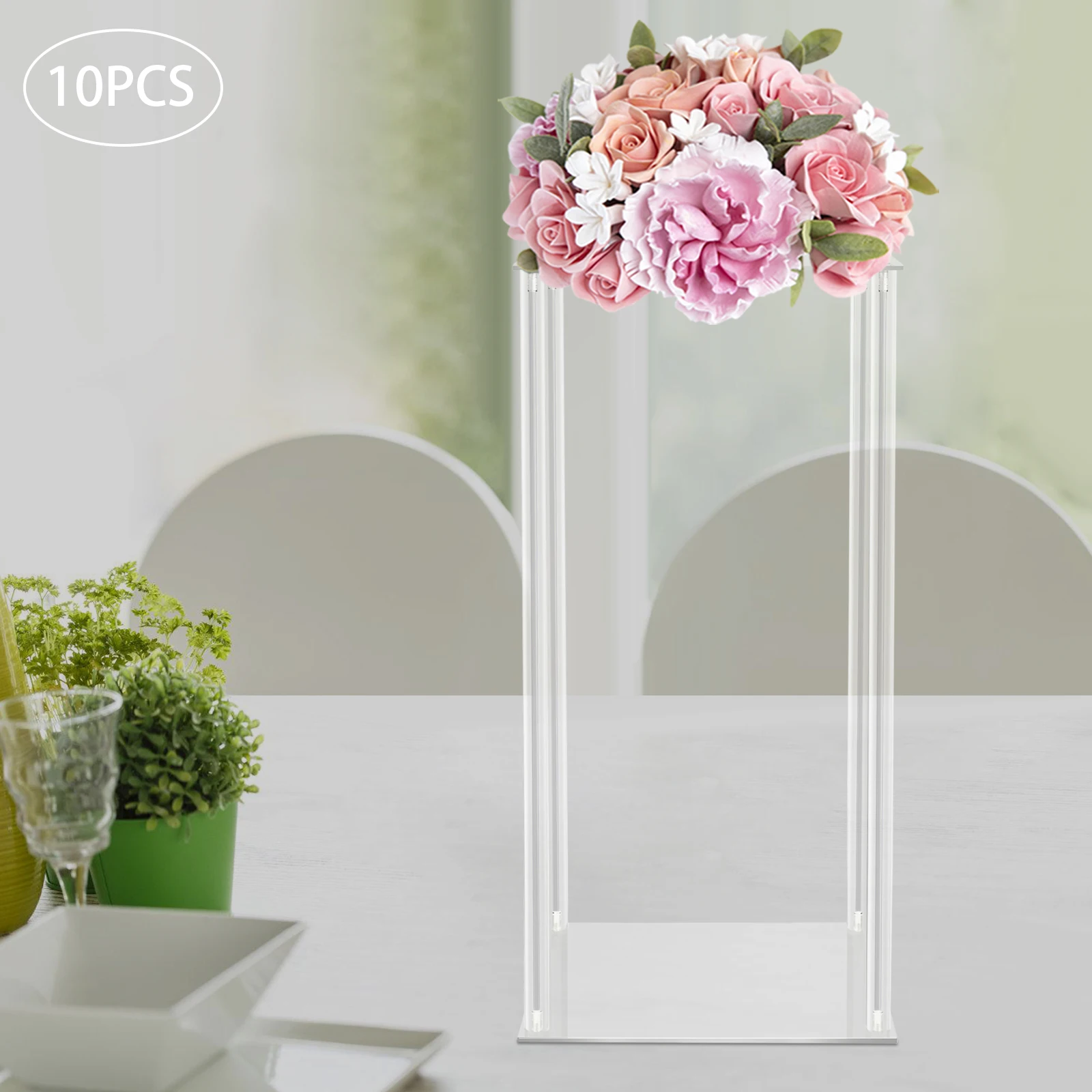 10 PCS Square Acrylic Flower Stand Clear Geometric Rack for Tabletop Decoration