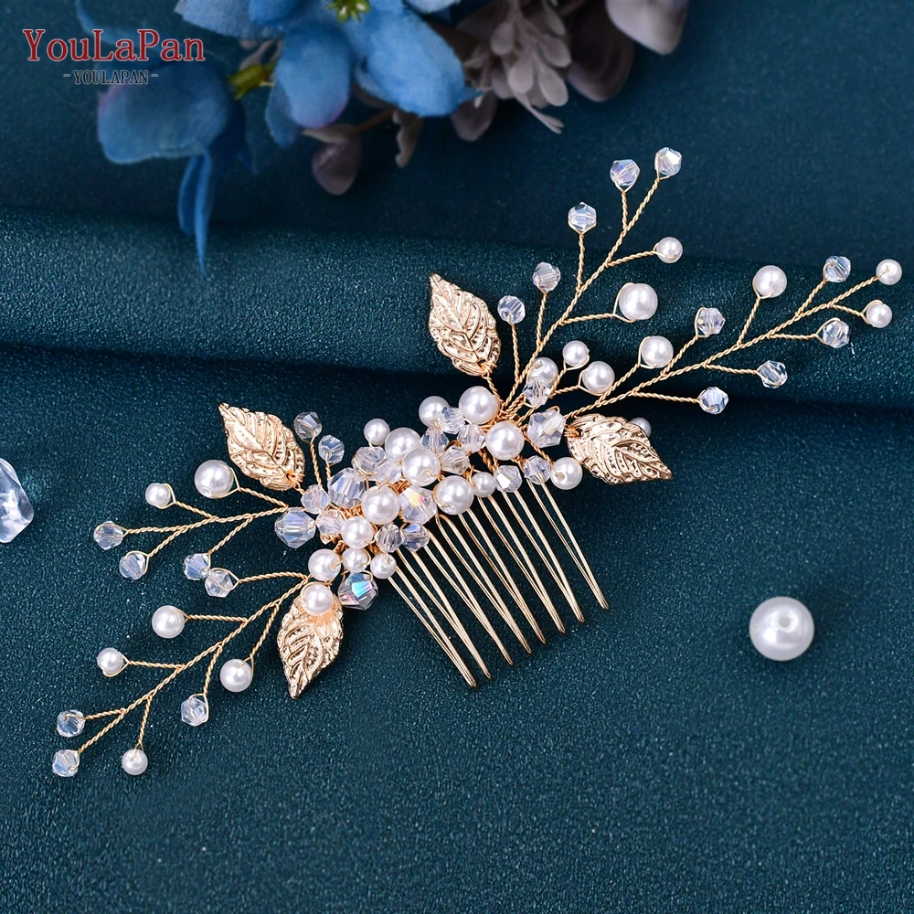 YoulaPan-Crystal Bridal Hair Clips para Mulheres e Meninas, Pinos, Cabeça, Flor, Pérolas, Pente de Cabelo, Headwear, Acessórios, HP180