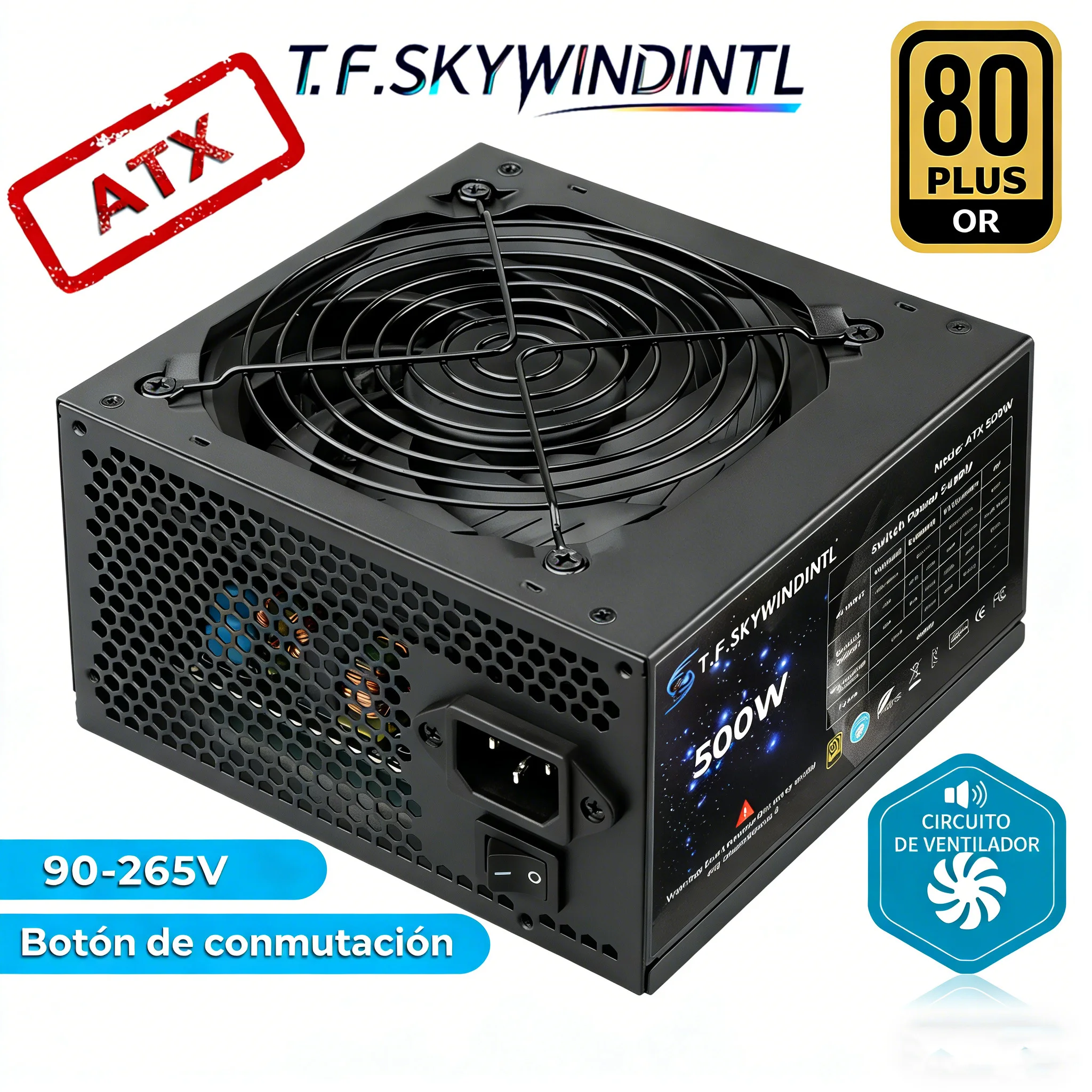 fuente de poder  500W 80PLUS Gold ATX con PFC activo, no modular, 90V-265V, 20+4PIN, 120mm ultra silenciosa, adecuada para gabinetes de computadora de escritorio