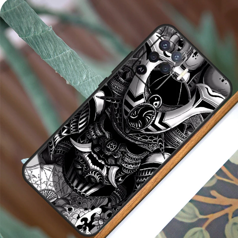 Samurai Japanese Warrior Mask Helmet For OPPO A58 A78 A98 A54 A74 A94 A16 A76 A96 A5 A9 A52 A72 A79 A53S A15 A17 A57 A77 Case