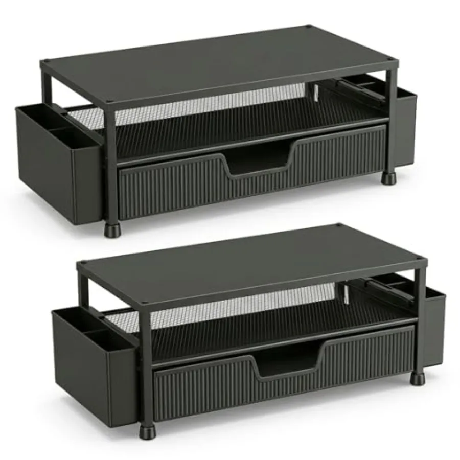 Desk Organizer and Accessories 2-Tier Computer Monitor Stand Rise with Storage Drawer and 2 Pen Holders Laptop and Printer Stan