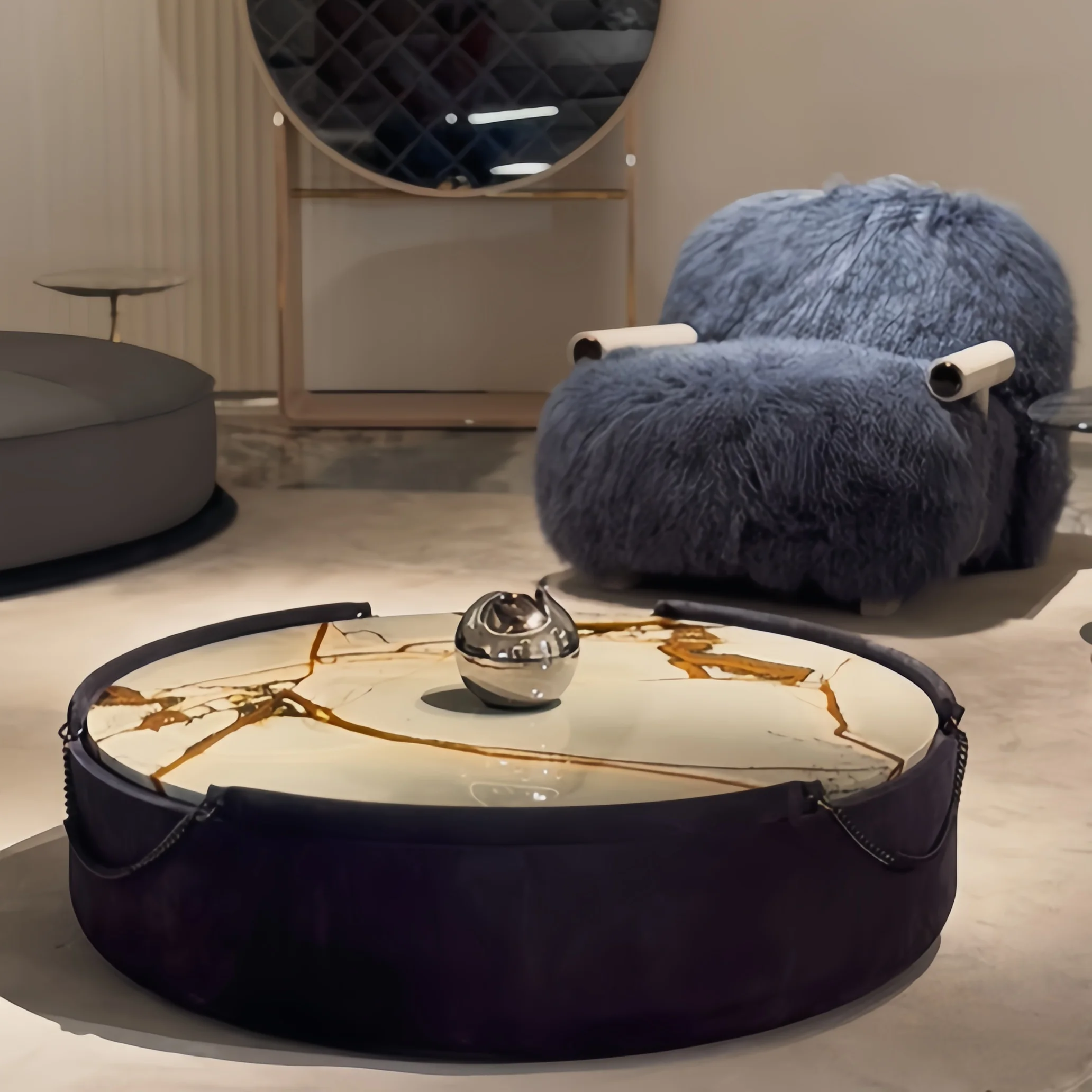 Luxury Modern Design Stainless Steel and Natural Marble Round Coffee Table for Living Room Home Furniture