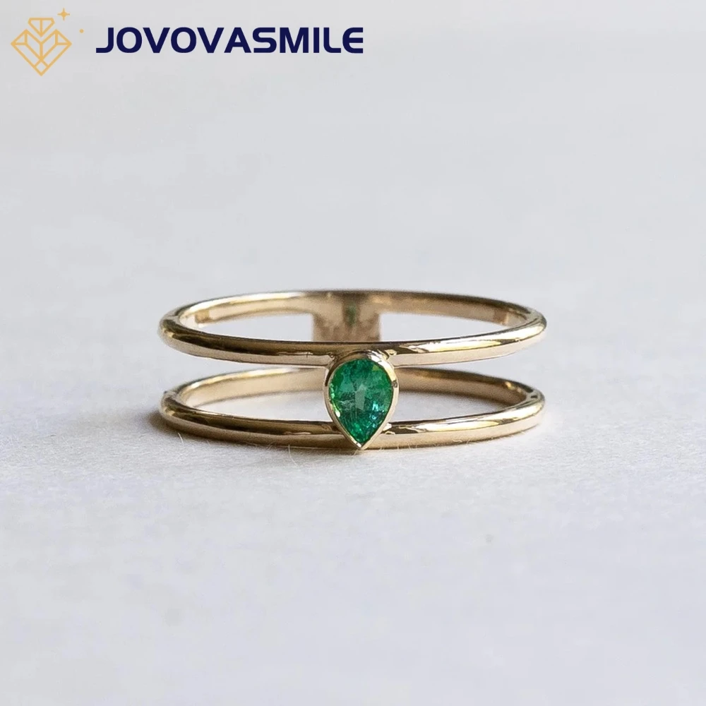 

JOVOVASMILE 0.17 Carat 4*3mm Oval Cut Lab Grown Emerald Ring 14K Yellow Gold Double Setting For Woman Wedding Jewelry